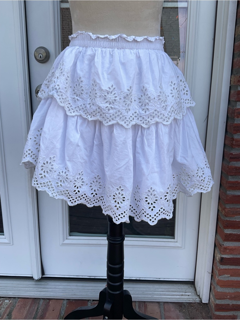 💮 Cottagecore Boho Gap White Tiered Eyelet 100% Cotton Mini Skirt Size Med